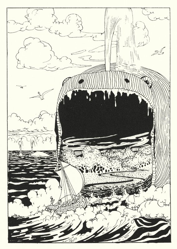 La vera storia di Luciano: la nave inghiottita dalla balena (incisione) da Alfred Payne Garnett