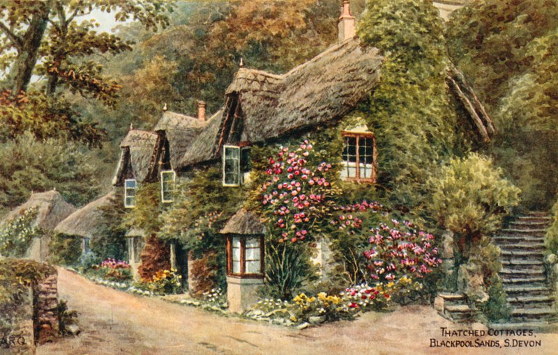 Cottage con tetto di paglia, Blackpool Sands, S Devon da Alfred Robert Quinton