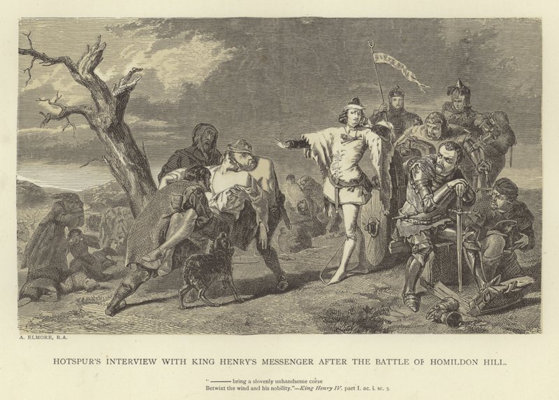 Intervista di Hotspur con il messaggero di Re Enrico dopo la battaglia di Homildon Hill da Alfred W. Elmore