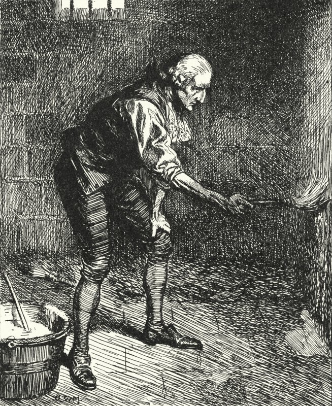 Il riformatore carcerario inglese John Howard pulisce le pareti della sua cella mentre è in quarantena a Venezia da Alfred Wallis Mills