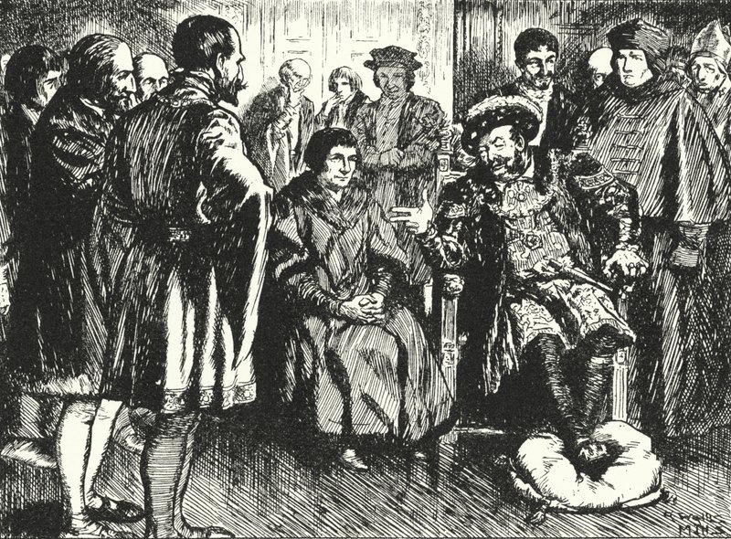 Sir Thomas More alla corte di Enrico VIII, resiste ai tentativi del re di fargli dire qualcosa per divertirlo da Alfred Wallis Mills