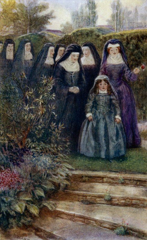La giovane Marie-Angelique Arnauld passeggia nel giardino del convento con le sue suore da Alfred Wallis Mills