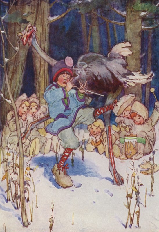 Slightly stava ballando allegramente con uno struzzo (litografia a colori) da Alice Bolingbroke (after) Woodward