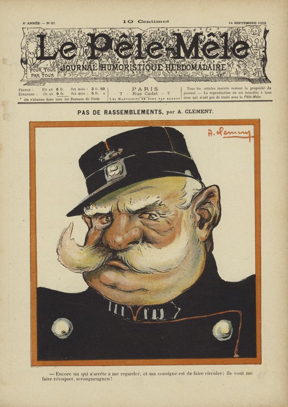 Pas de rassemblements. Illustrazione per Le Pele-Mele, 1902 da Aline Clement