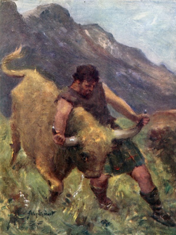 Quando stava lottando con esso, uno dei suoi corni si staccò nelle sue mani da Allan (after) Stewart