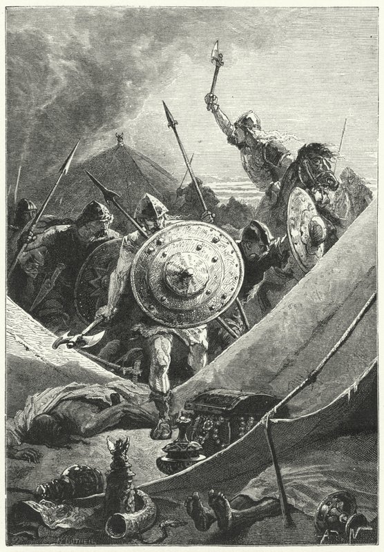 Attacco a un campo moresco (incisione) da Alphonse Marie de (after) Neuville