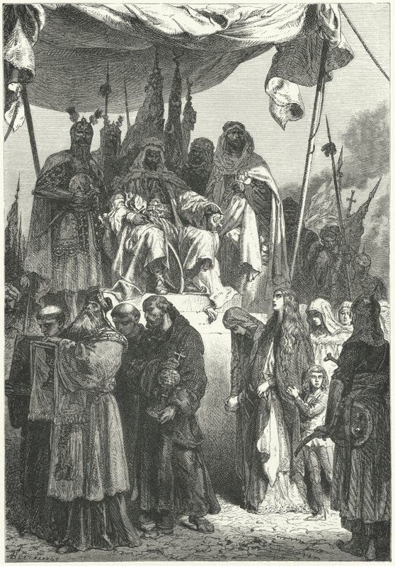 Saladino che osserva i cristiani catturati passare dopo la sua conquista di Gerusalemme da Alphonse Marie de (after) Neuville