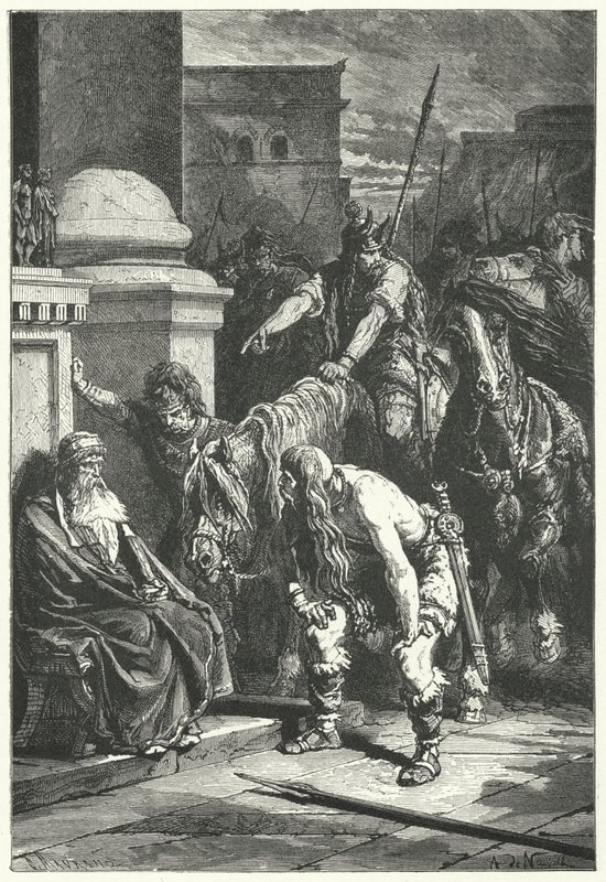La morte del console romano Marco Papirio nel sacco gallico di Roma, 387 a.C. (incisione) da Alphonse Marie de (after) Neuville