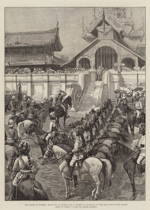 Le nostre truppe in Birmania, accoglienza del generale Sir F Roberts a Mandalay alla Porta Est del Palazzo da Amedee Forestier