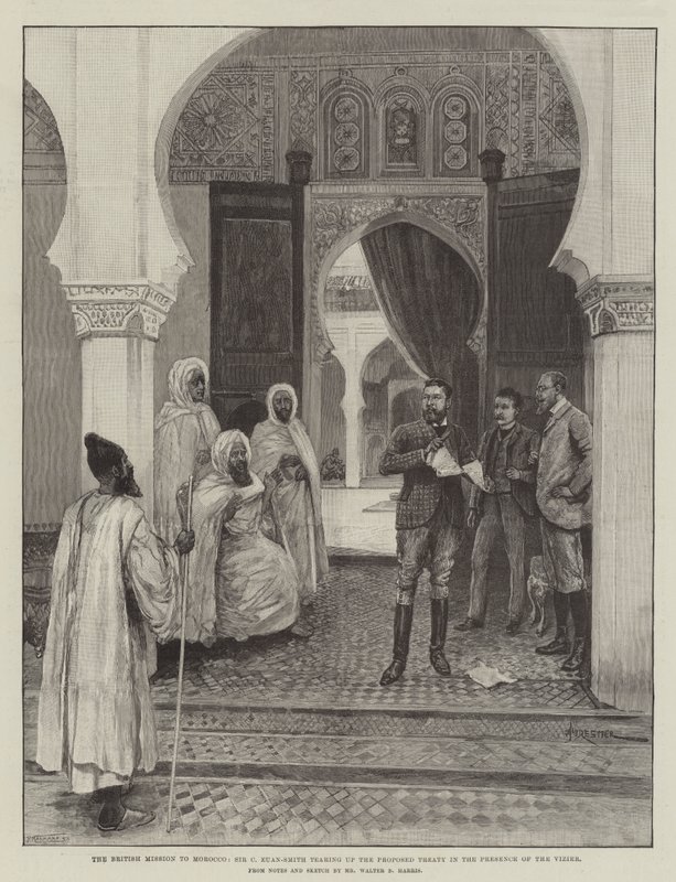 La missione britannica in Marocco, Sir C Euan-Smith strappa il trattato proposto alla presenza del visir da Amedee Forestier