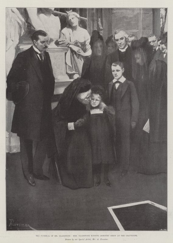 Il funerale di Mr Gladstone, Mrs Gladstone che bacia Dorothy Drew al cimitero da Amedee Forestier