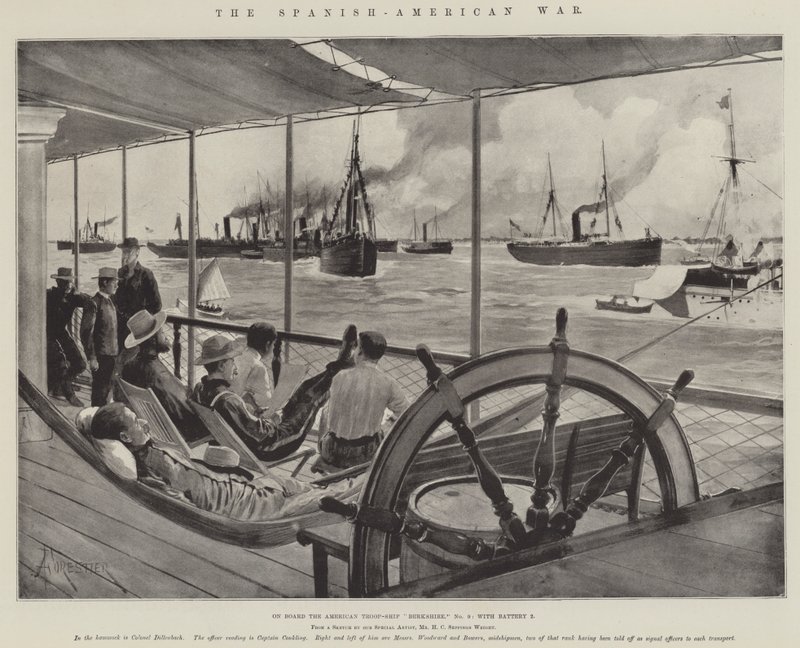 La guerra ispano-americana, a bordo della nave da trasporto americana Berkshire, No 9, con la batteria 2 da Amedee Forestier