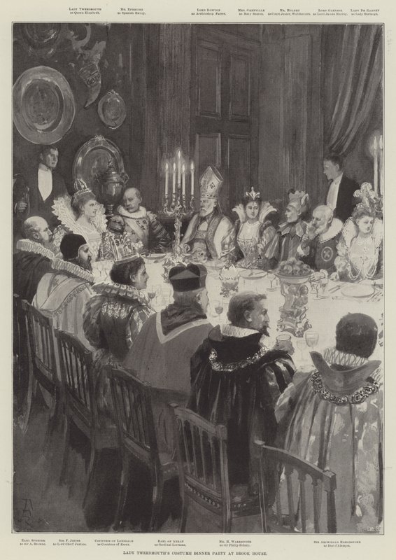 Cena in costume di Lady Tweedmouth a Brook House da Amedee Forestier