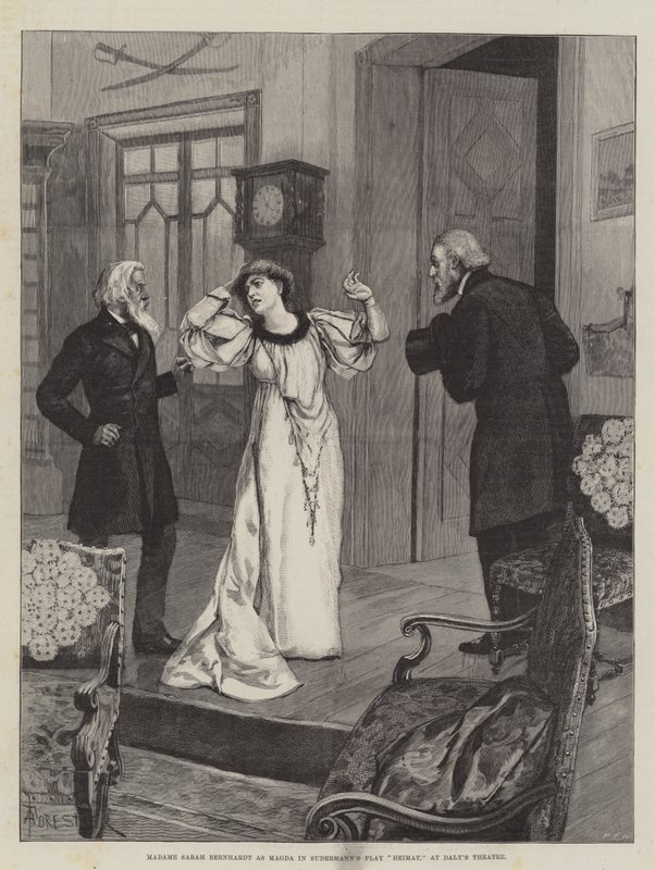 Madame Sarah Bernhardt come Magda nel dramma Heimat di Sudermann, al Daly