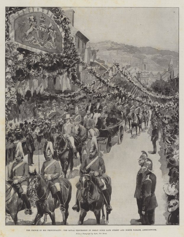 Il principe nel suo principato, la processione reale in Great Duke Gate Street e North Parade, Aberystwith da Amedee Forestier