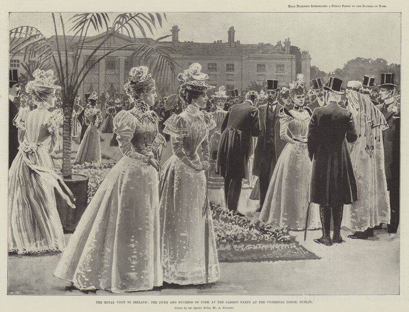 La visita reale in Irlanda, il duca e la duchessa di York alla festa in giardino al Viceregal Lodge, Dublino da Amedee Forestier