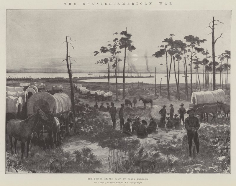 La guerra ispano-americana, il campo degli Stati Uniti al porto di Tampa da Amedee Forestier
