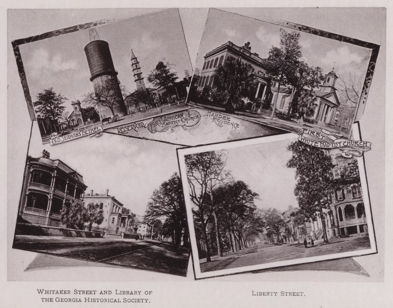 Vecchio Bethel dei Marinai; Riserva; Prima Chiesa Battista Africana; Residenza Hardee; Prima Chiesa Battista Bianca; Whitaker Street e Biblioteca della Società Storica della Georgia; Liberty Street (foto in b/n) da American Photographer (after)