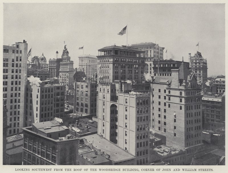 Guardando a sud-ovest dal tetto del Woodbridge Building, angolo di John e William Streets da American Photographer