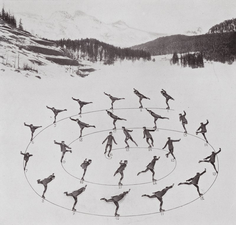 Pattinaggio con Bror Meyer: Spirale esterna in avanti (foto b/n) da American Photographer