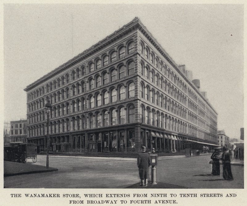 Il negozio Wanamaker, che si estende dalla Nona alla Decima Strada e da Broadway alla Quarta Avenue (foto in bianco e nero) da American Photographer