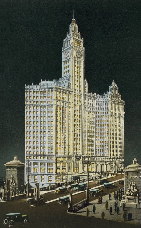 Edificio Wrigley, Sezione Sud e Nord, di notte da American Photographer