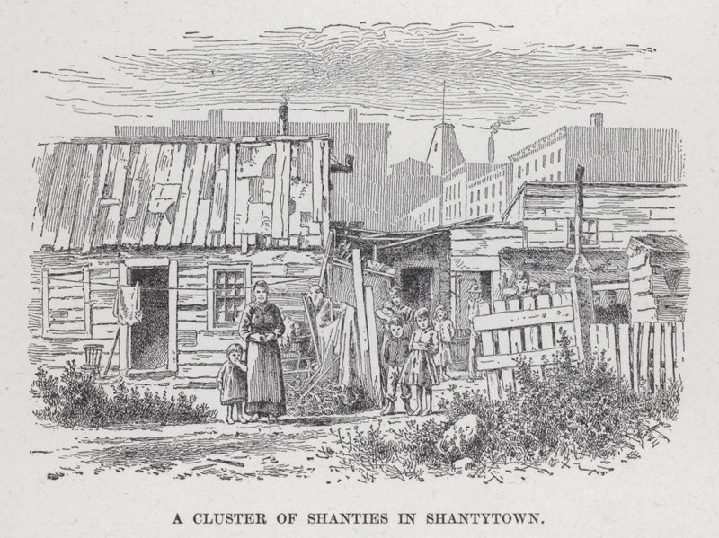Un gruppo di baracche in Shantytown (litografia) da American School