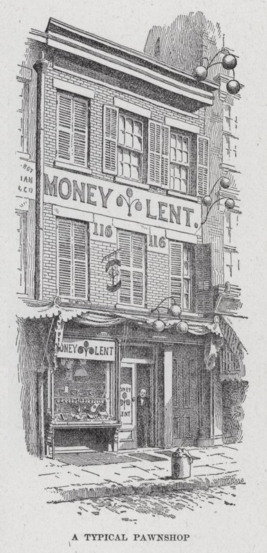 Un banco dei pegni tipico (litografia) da American School