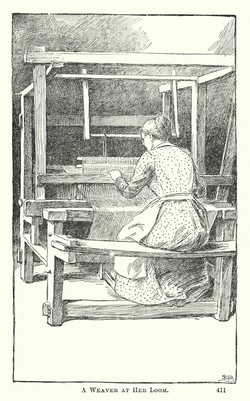 Una tessitrice al suo telaio (incisione) da American School