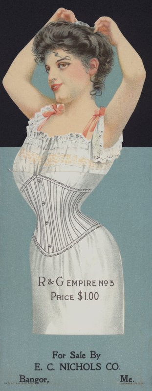 Pubblicità per corsetti da donna R & G da American School