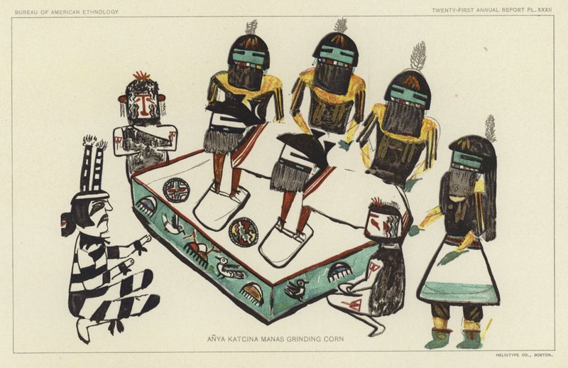 Anya Katcina Manas che macina il mais (litografia a colori) da American School