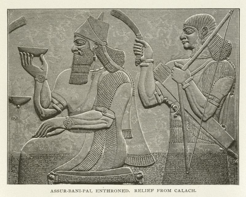 Assur-bani-pal sul trono, rilievo da Calach da American School
