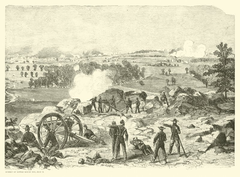 Battaglia di Gettysburg, cima di Little Round Top, 2 luglio, luglio 1863 da American School