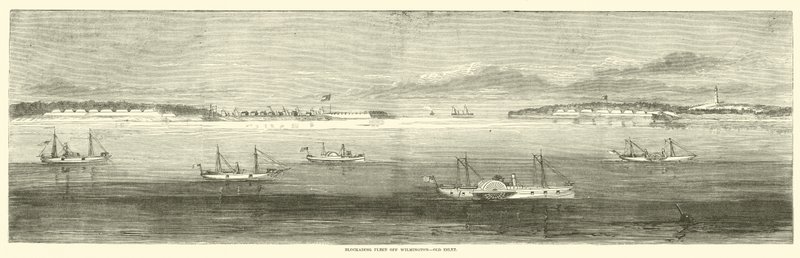 Flotta di blocco al largo di Wilmington, Old Inlet, ottobre 1864 da American School
