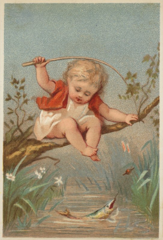 Bambino che pesca in un ruscello da American School