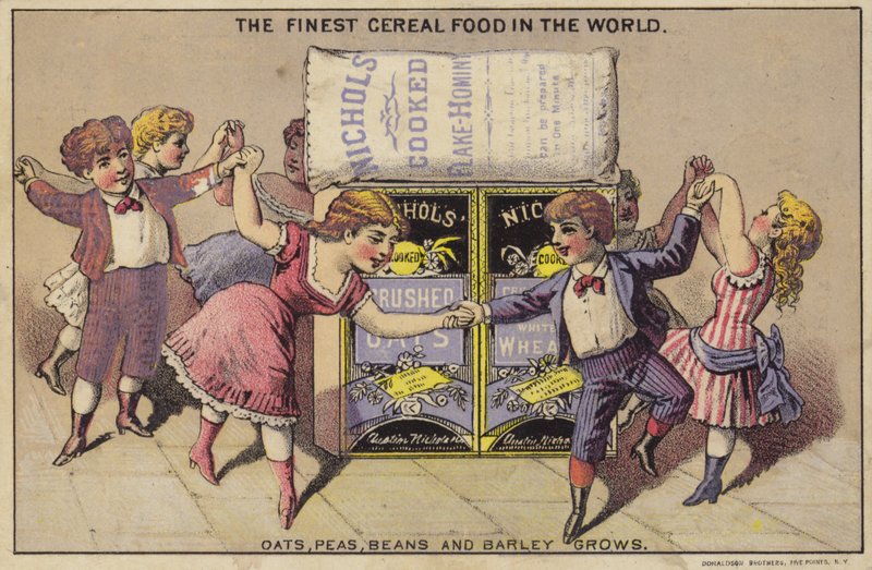 Bambini che ballano intorno a pacchetti di cereali da American School