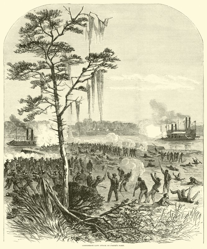 Attacco terrestre confederato alla flotta di Porter, aprile 1864 da American School