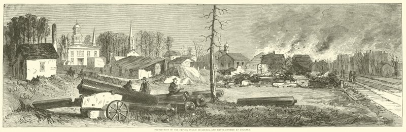 Distruzione dei depositi, edifici pubblici e manifatture ad Atlanta, novembre 1864 da American School