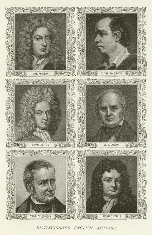 Autori inglesi distinti, Joseph Addison, Oliver Goldsmith, Daniel De Foe, W S Landor, Thomas De Quincey, Richard Steele da American School