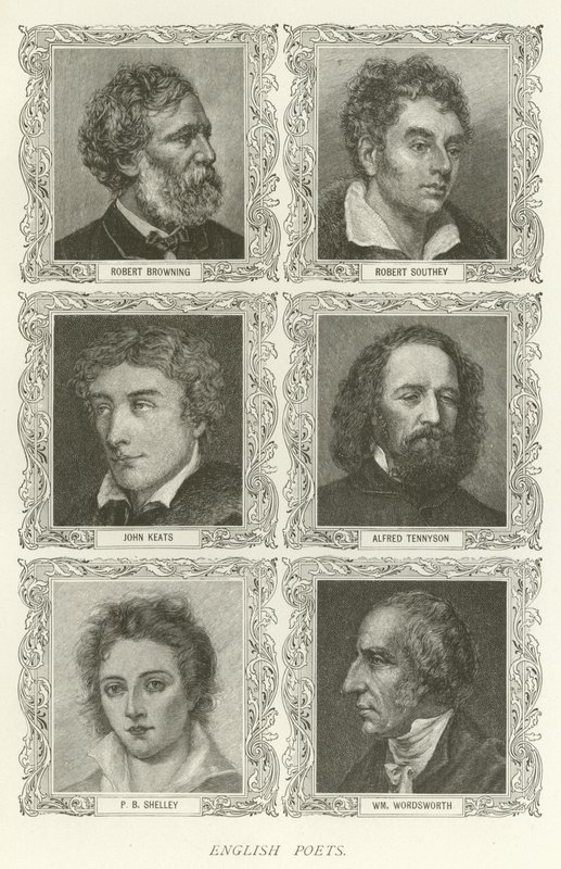 Poeti inglesi, Robert Browning, Robert Southey, John Keats, Alfred Tennyson, P B Shelley, William Wordsworth da American School