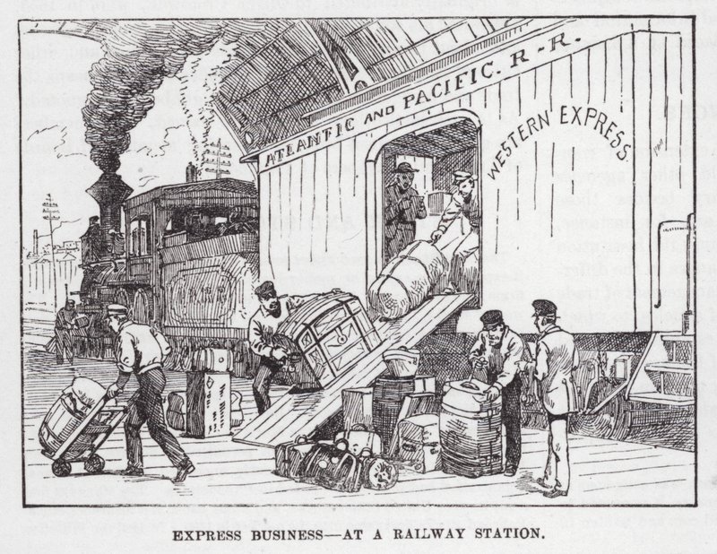 Attività di Espressi, in una Stazione Ferroviaria (incisione) da American School