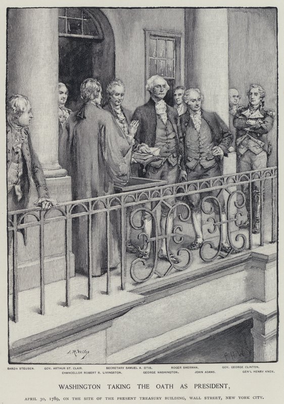 George Washington che presta giuramento come Presidente, 30 aprile 1789 da American School