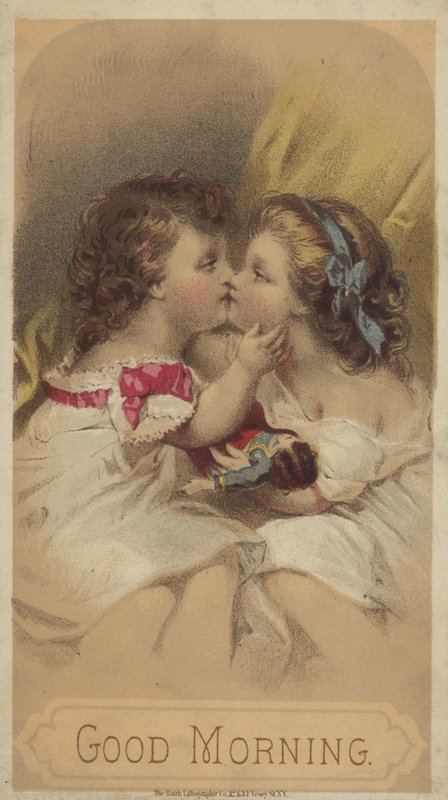 Buongiorno, bambini che si baciano (cromolitografia) da American School