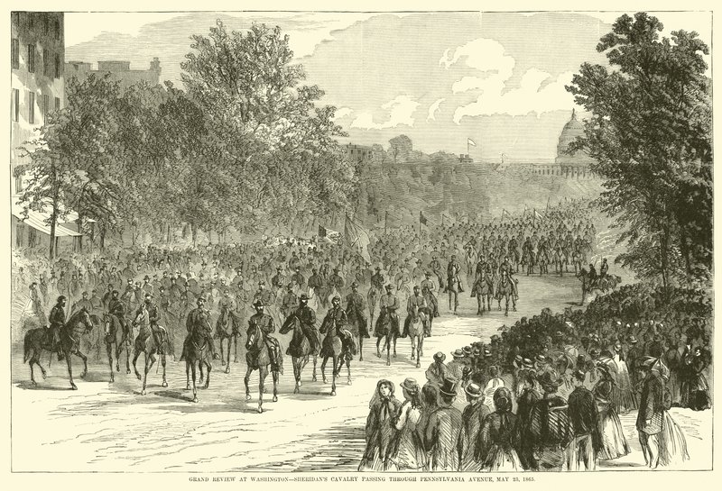 Grande parata a Washington, la cavalleria di Sheridan che passa lungo Pennsylvania Avenue, 23 maggio 1865, maggio 1865 da American School