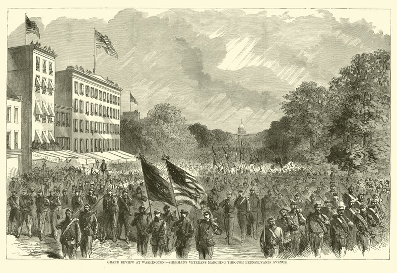 Grande parata a Washington, i veterani di Sherman che marciano lungo Pennsylvania Avenue, maggio 1865 da American School