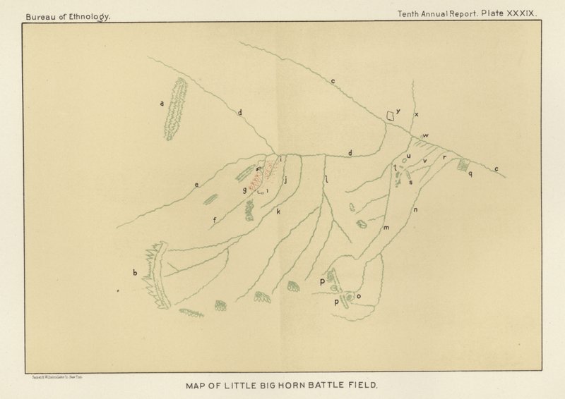 Mappa del campo di battaglia di Little Big Horn da American School