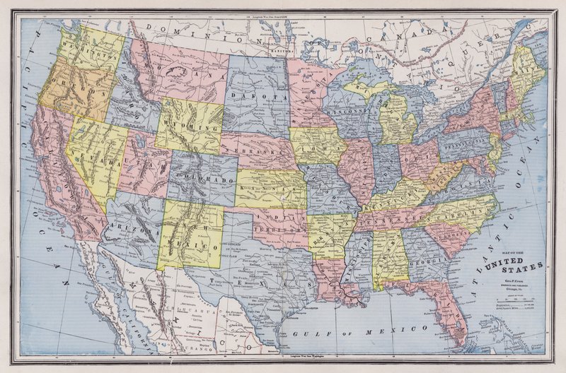 Mappa degli Stati Uniti da American School