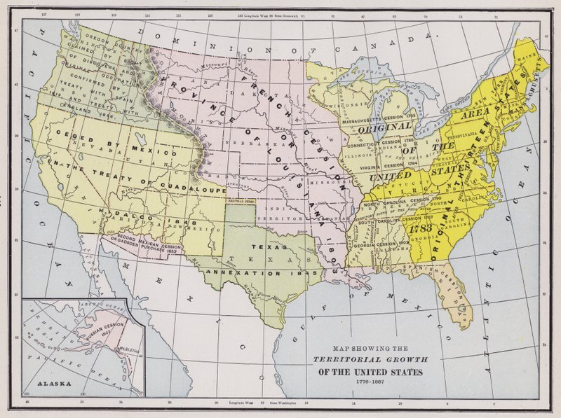 Mappa che mostra la crescita territoriale degli Stati Uniti da American School