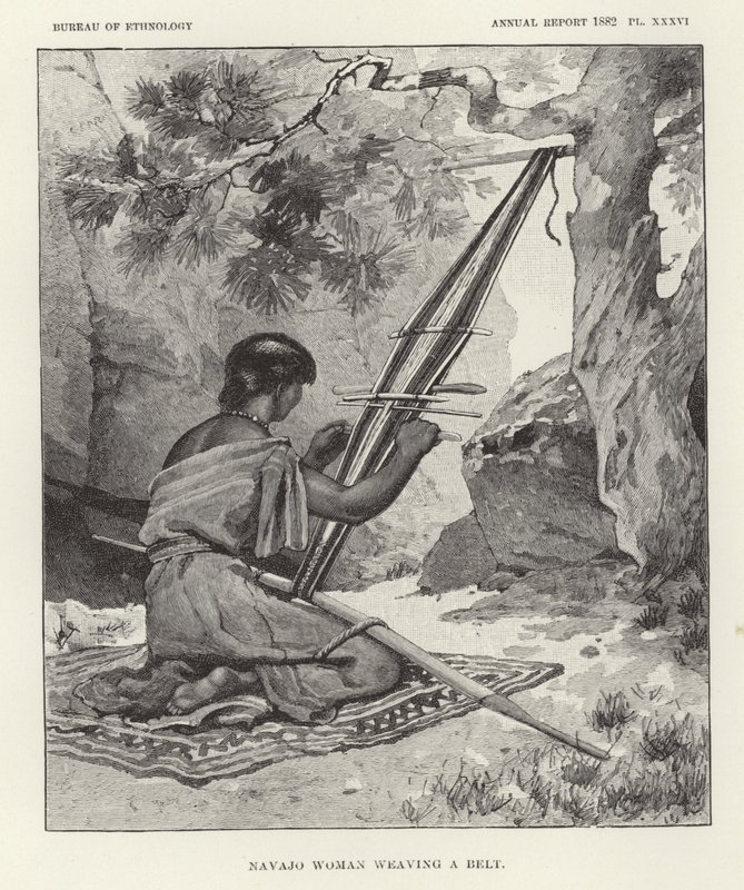 Donna Navajo che tesse una cintura da American School