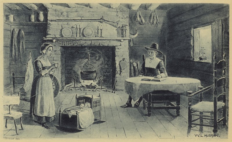 Casa del pioniere del New England (litografia) da American School